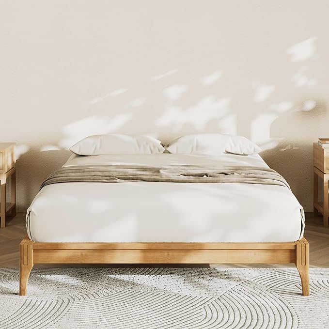Merax King Size Bamboo Platform Bed, Mid-Century Modern Bed Frame with Wood Slat Support, No Box Spring Needed, Easy Tool-Free Assembly, Natural