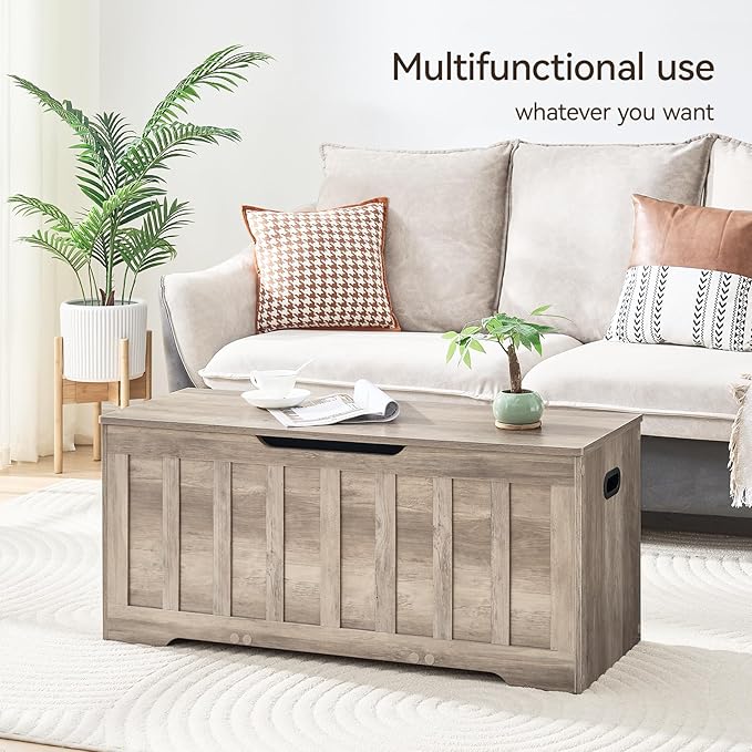 VANKILEY 43.3" Storage Chest Extra Large,Storage Trunk with 2 Safety Hinges,Wooden Storage Bench,Shoe Bench,43.3x15.7x19.1 Inch,Easy Assembly,Storage Bench for Bedroom,Living Room,entryway(Greige).