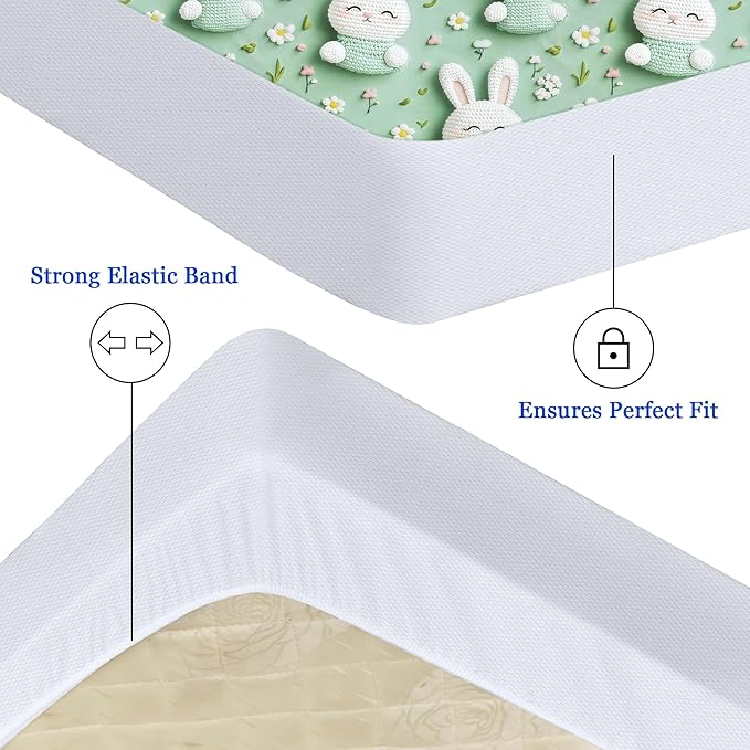 Sufdari Twin Mattress Protector,Waterproof Mattress Protector,Fitted Sheet Style Mattress Cover with 18" Deep Pocket,Washable and Comfortable-Rabbit,Twin
