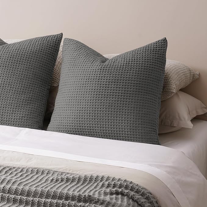 PHF Ultra Soft Waffle Weave Euro Shams Pillow Covers, No Filling, 2 Pack 26" x 26" Bed Cushion Covers, Breathable & Skin-Friendly Bed Pillow Shams for Stylish Home Decor, Grey