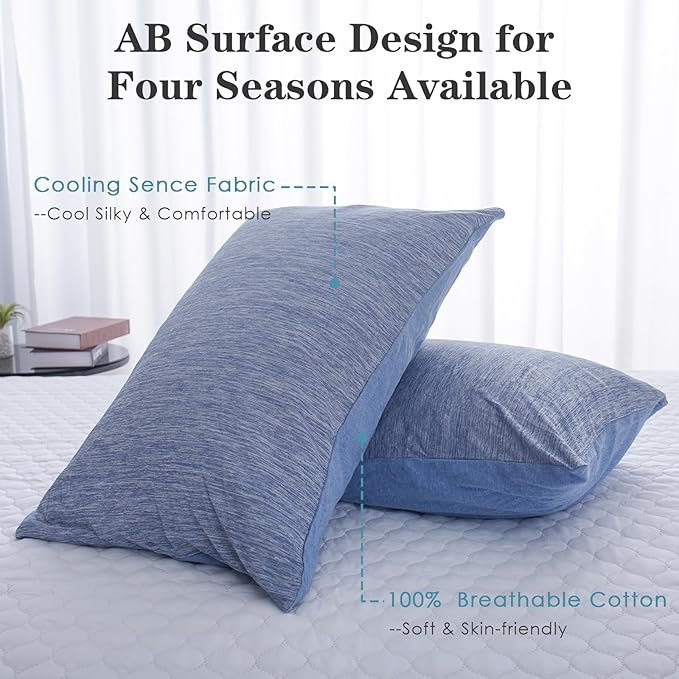 CHOSHOME Cooling Pillow Cases Zipper Pillow Covers Q-Max > 0.45 Zippered Pillowcases for Hot Sleepers, Soft, Breathable, Skin-Friendly, 4 Pack (King, 20"x36", Blue)