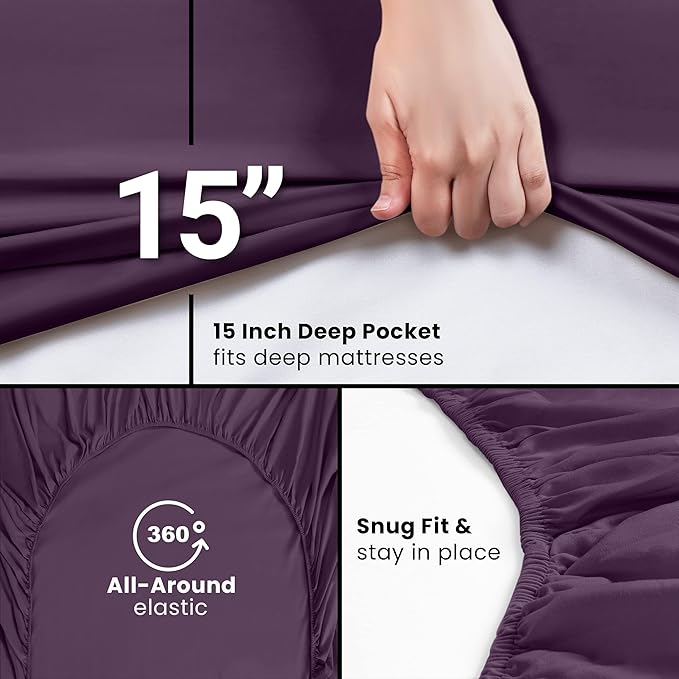 Utopia Bedding Twin XL Fitted Sheets - Bulk Pack of 2 Bottom Sheets - Soft Brushed Microfiber - Deep Pockets - Shrinkage & Fade Resistant - Easy Care (Twin XL, Purple)