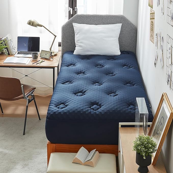 Hansleep Twin Mattress Pad Topper Memory Foam, Twin Foam Mattress Topper Viscose Derived from Bamboo, Twin Size Bed Mattress Pad Cover for Back Pain Relief, 39" x 75", Navy Blue