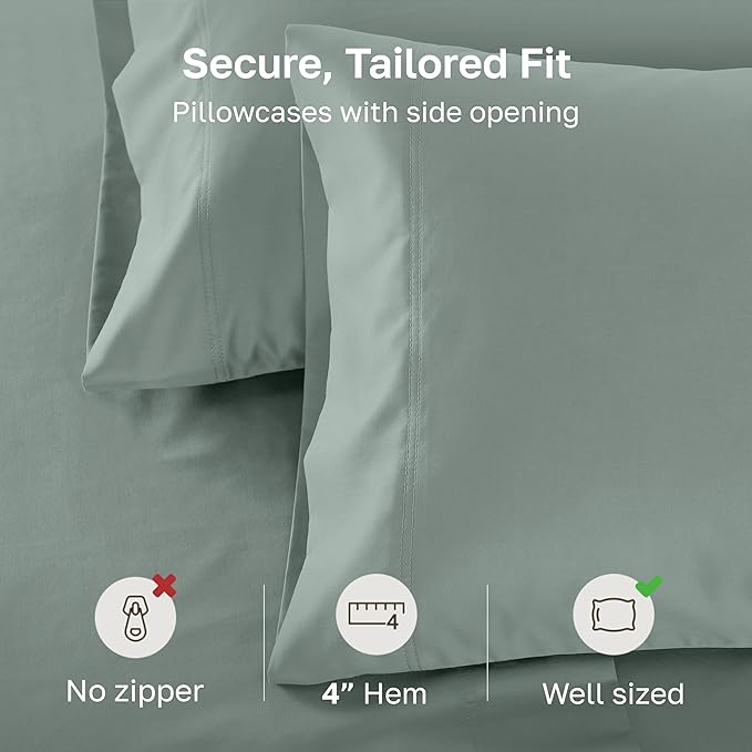 CALIFORNIA DESIGN DEN Luxuriously Soft Hotel Quality 600 Thread Count, 100% Cotton Set of 2 Cases, Crisp & Cool King Pillow Cases 2Pc, Set of 2, Fits King Pillows (Sage)