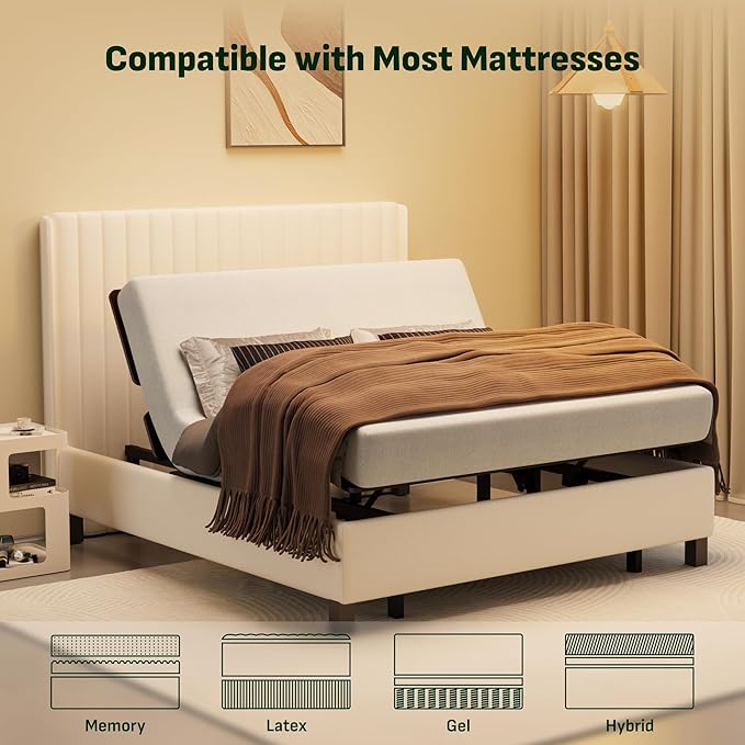 Softa Queen Adjustable Bed Frame, Head & Foot Lift, Electric Bed Base with Remote Control, Whisper Quiet Motor, Oxford Fabric Bedspread, Mattress Holder, Easy Assembly