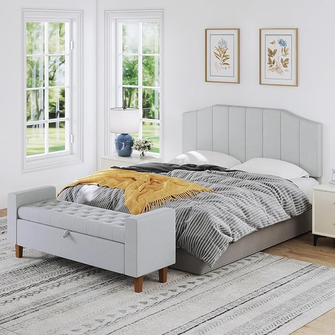 Furpopup Frosted Velvet Queen Size Headboard, Upholstered Headboard Queen/Full Size Wall Mount and Bed Frame Mount, Featuring High-Density Sponge Padding Easy Assembly Comfort Style-Light Gray