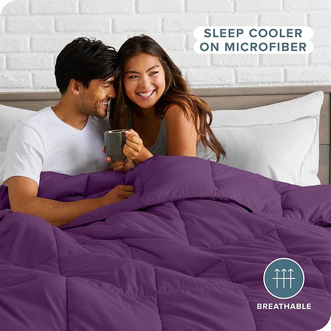 Bare Home Comforter Set - Full Size - Ultra-Soft - Goose Down Alternative - Premium 1800 Series - All Season Warmth (Full, Plum)