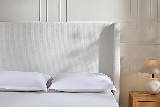 GDFStudio Tall Headboard Upholstered Bed,King Size Platform Bed Frame with Headboard Wingback,54" High No Box Spring Needed Easy Assembly Elegant Simplicity Cream White Chenille