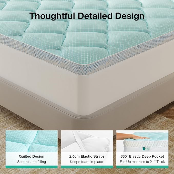 Novilla 4 Inch Dual Layer Memory Foam Mattress Topper, 2 Inch Gel Memory Foam and 2 Inch Cooling Down-Alternative Mattress Pad Cover for Back Pain, Breathable & Certi-Safe, California