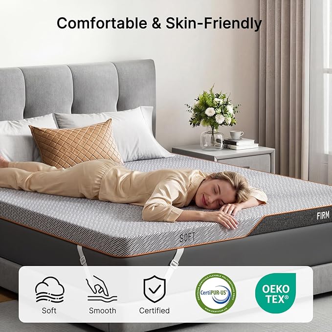 AMADA HOMEFURNISHING Dual Firmness Mattress Topper King, 3 Inch Split-Firm Bed Topper with Soft & Firm Zones, Memory Foam Mattress Pad for Back Pain, Non-Slip & Removable Cover