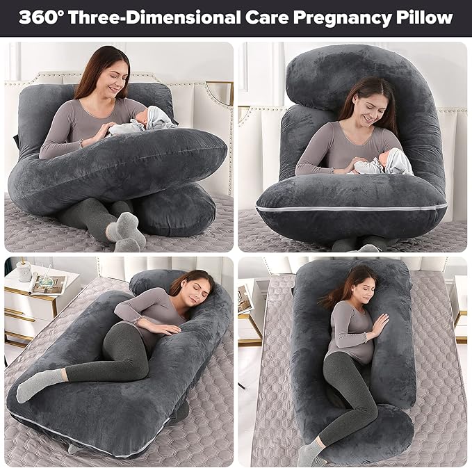 U-Shaped Full Body Pregnancy Pillow for Sleeping – 57" Maternity Pillow with Removable Cover, Support for Back, Legs, Belly & Hips (Velvet -Black)