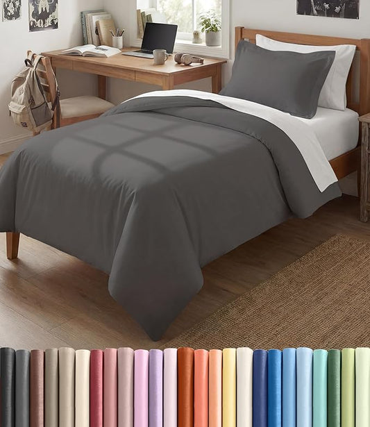 Duvet Cover Twin/Twin XL Size Set - Extra Soft Twin/Twin XL Duvet Cover 68" x 90" with 1 Pillow Sham - Hotel Luxury, Easy Care, Fade Free with Zipper Closures & Ties - Comfy & Breathable (Dark Grey)