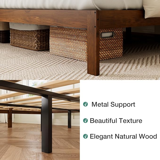 Novilla 12 Inch King Bed Frame, Classic Solid Wooden King Size Platform Bed Frame, Sturdy Wood Slat Support, No Box Spring Needed, Easy Assembly, Walnut