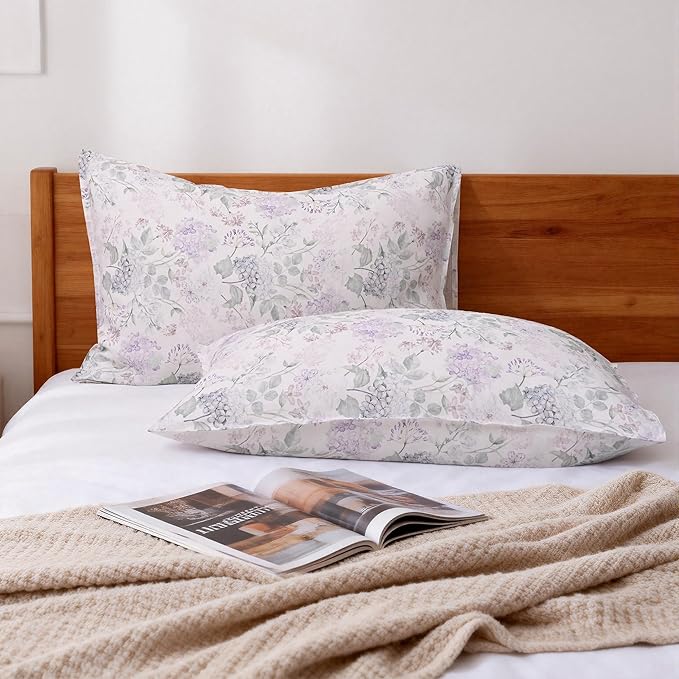 CHUFFED 100% French Linen Pillow Cases Spring Ivy Print, Farmhouse Floral Stone Washed Pillow Shams with Envelope Closure Soft Breathable Vintage Pillow Covers for Decor,20x36 inches
