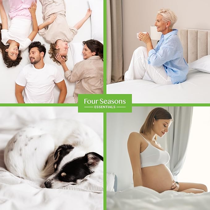 Four Seasons Essentials RV Short Queen Size Waterproof Mattress Protector - Cooling Viscose derived from Bamboo Fitted Sheet Mattress Cover - Quilted Jacquard Pad Protects from Dust Allergens