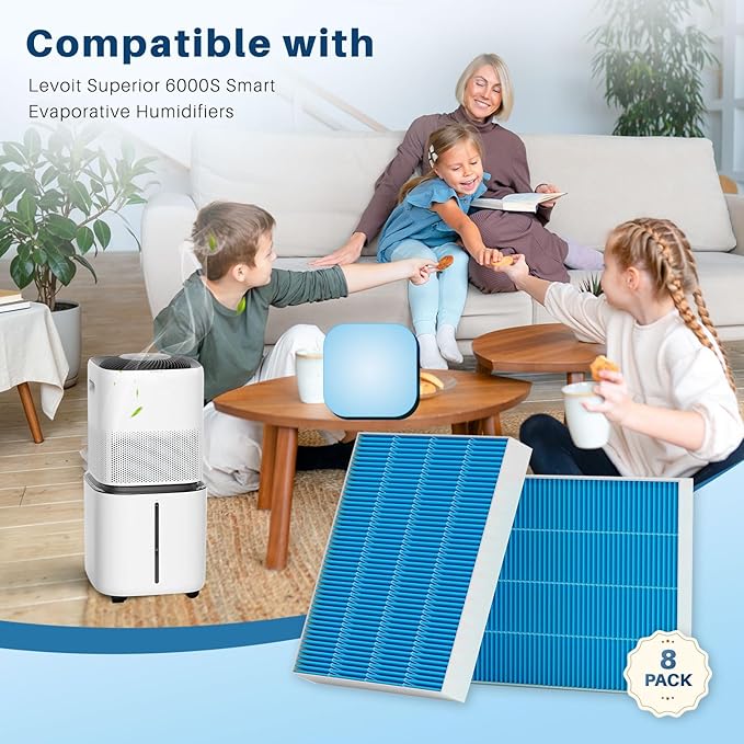 8-Pack 6000S Humidifier Wick Filter Replacement for LEVOIT Superior 6000S Smart Evaporative Humidifier, Effectively Capture Large Particles and Minerals,Extends Filter Life up to 6 Months