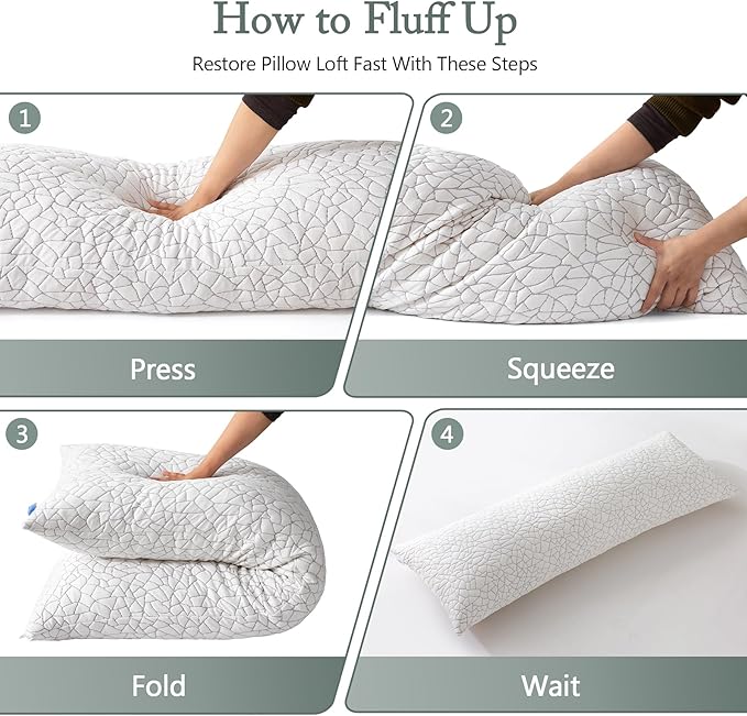 BPC Premium Rayon Derived from Bamboo Firm Body Pillow - Hypoallergenic Shredded Memory Foam Body Pillow with Removable Cover Long Pillow for Side Stomach and Back Sleepers, CertiPUR-US