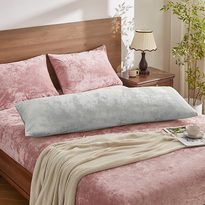 BEDELITE Velvet Body Pillow Cover with Zipper, Soft and Plush 20x54 Long Pillow Case, Velvety Smooth and Cozy Body Pillow Pillowcase for Bedroom and Couch, for All Seasons(Light Grey)