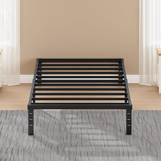 14 Inch Metal Bed Frame Twin Size, Heavy Duty Mattress Foundation with Underbed Storage Space, Sturdy Steel Slats Support, Easy Assembly, No Box Spring Needed, Black