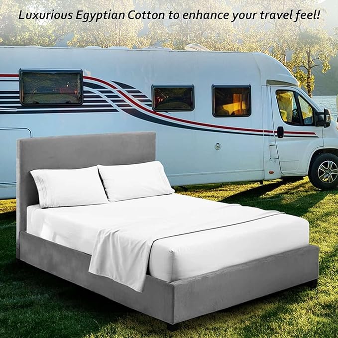 Full RV Camper Sheet Set (54x75) – 100% Egyptian Cotton, Soft & Cooling, 16” Deep Pocket Fitted Sheet, Luxury Hotel Quality Bedding for RVs, Campers & Motorhomes (White Solid)
