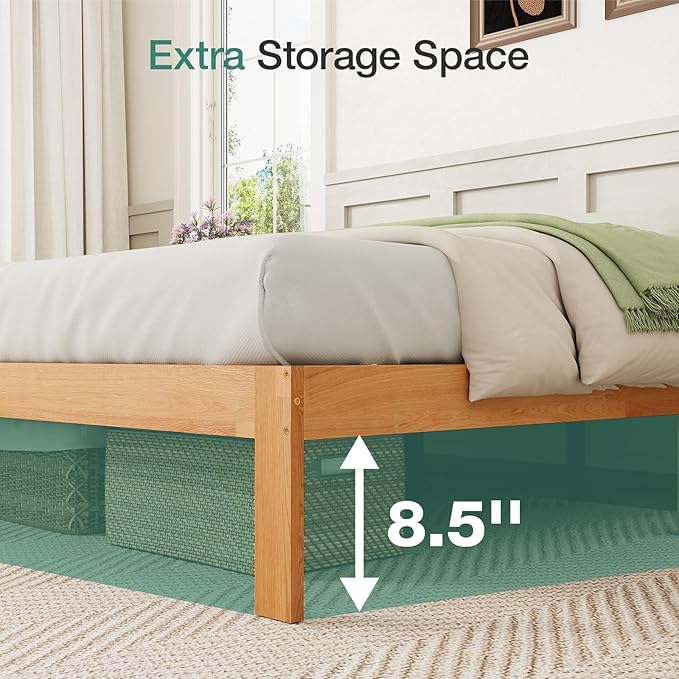 Novilla 12 Inch King Bed Frame, Classic Solid Wooden King Size Platform Bed Frame, Sturdy Wood Slat Support, No Box Spring Needed, Easy Assembly, Natural Grain Wood