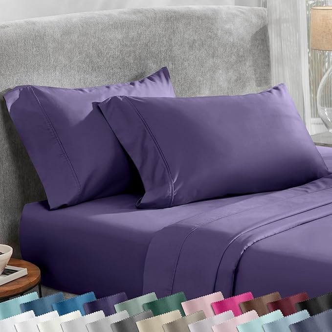 California Design Den Standard Queen Size Pillowcase Set - 400 Thread Count, 100% Cotton Sateen, Set of 2 Pillow Covers, Soft and Breathable - Dark Purple