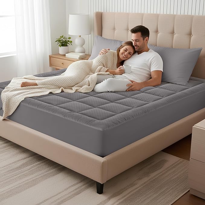 OLANLY King Quilted Fitted Mattress Pad, Elastic Fitted Mattress Topper, Cooling Soft Mattress Cover Stretches up to 21 Inches Deep, Machine Washable Mattress Protector (78x80 inch, Dark Grey)