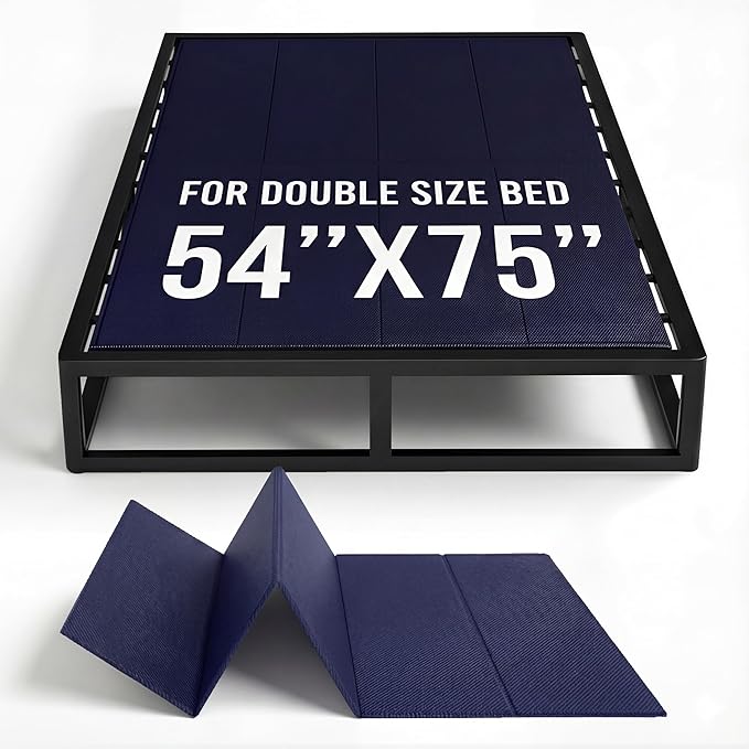 10mm Bunkie Board (54”x75”Full Size) Lightweight Design | Low Profile Bed Support, Breathable, Noise Minimizing, Moisture Resistant | Folding Box Support Board | Split Fully Assembled