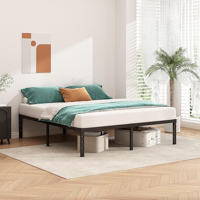 HLIPHA Metal Platform Bed Frame 16 Inch Tall,No Box Spring Needed,Full Size Bed with Heavy Duty Strong Support Slats,Easy to Assemble,Black