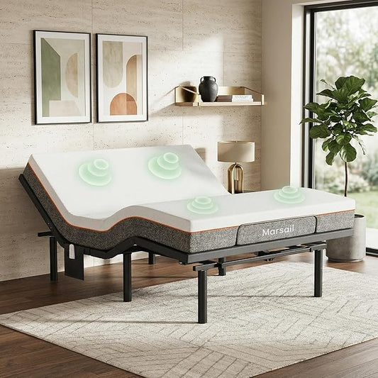 Marsail MS01-1 Queen Adjustable Bed Frame with Massage + 8-inch Gel Memory Foam Mattress, Adjustable Bed Base with Under-Bed Nightlight, Wireless Control Massage Adjustable Bed, Queen