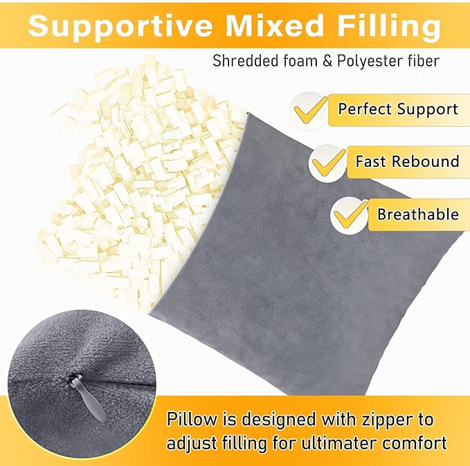 1 MIDDLE ONE 2 Pack Small Pillow, 16 X 12 Inches, Memory Foam Mini Pillow for Travel, Camping, Sleeping, Nap and Neck, Knee, Lumbar Support, Tiny Cushion for Pet, Dogs (Grey)