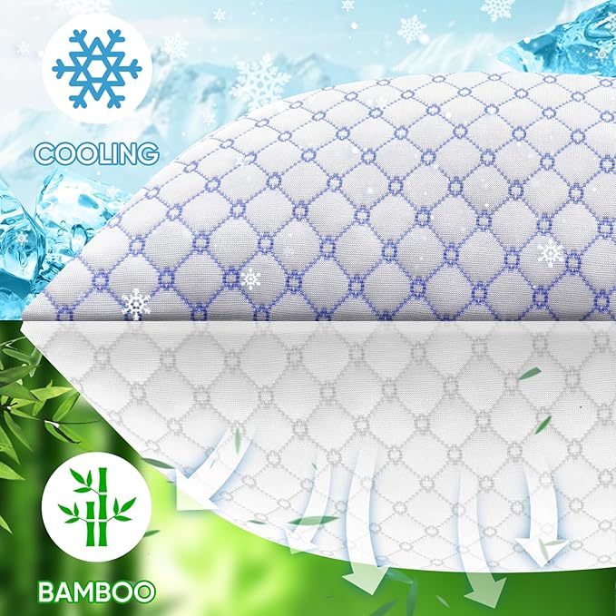 OAISZ Cooling Pillow Queen Size, Shredded Memory Foam Bed Pillows for Sleeping, Adjustable Pillows with Cooling Cover, Soft Yet Supportive Memory Foam Pillows for Side Back Stomach Sleepers