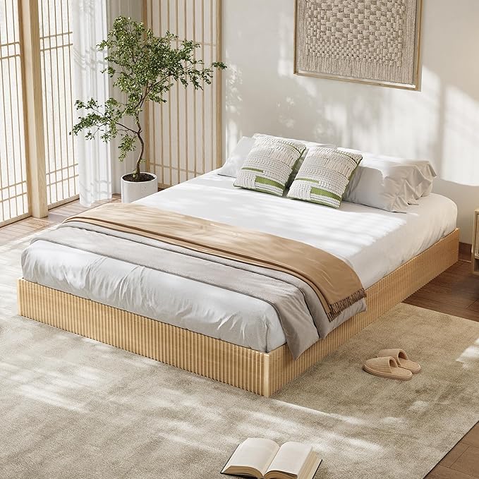 Garvee King Bed Frame, Wood Platform Bed with Fluted Design, Low Profile BedFrame, Minimalist Bed Base with Noise-Free, Easy Assembly, No Box Spring Needed, Natural