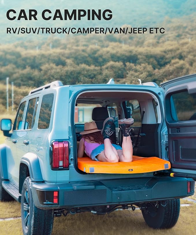GAIALOOP 3 Inch Memory Foam Camping Mattress, Dual Layer Thick Sleeping Camp Pad for Car Tent Cot, Roll-Up Portable Glamping Floor Bed for Guests Sleepover