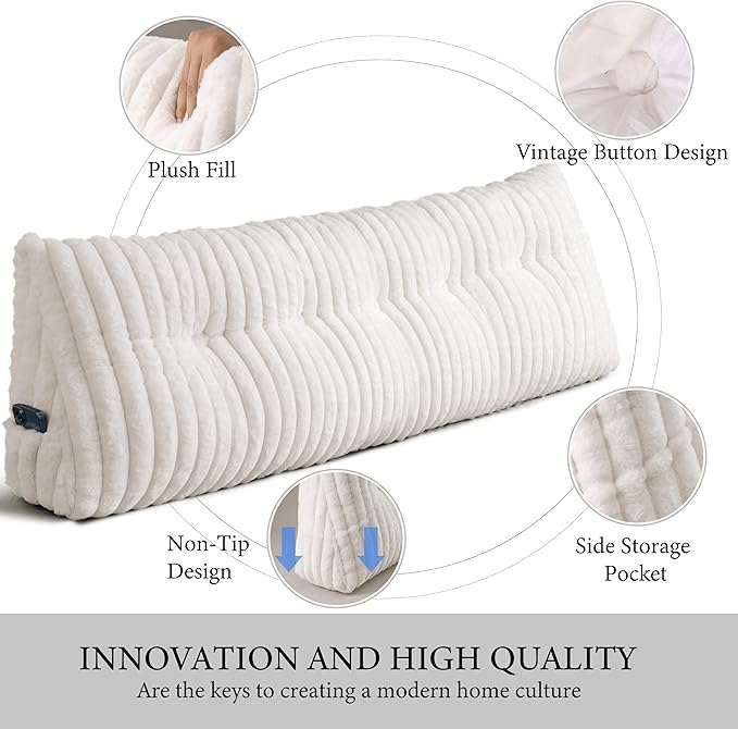Headboard Pillow Queen, Triangular Wedge Pillow Headboard Queen, Cushion Headboards Reading Pillows, Backrest Pillows for Sitting in Bed or Working with Removable Cover, Beige