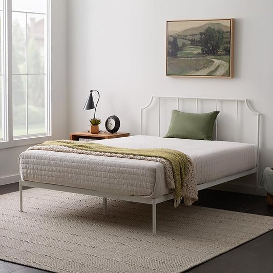 Edenbrook Sydney Platform White Metal Bed - Vertical Bar Headboard with Scooped Accents - No Box Spring Needed - Under Bed Storage - Easy Assembly - Contemporary Iron Frame - King Size