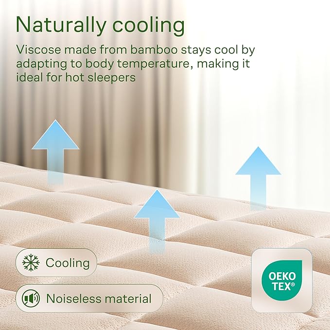 Niagara Sleep Solution Ultra Soft Full Size Mattress Topper - Rayon Derived from Bamboo Pillow Top Mattress Pad for Back Pain Relief - Naturally Cooling for Hot Sleepers, Beige