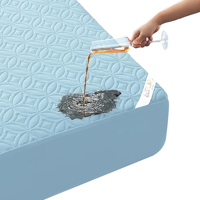 BEDLORE Waterproof Mattress Protector, Cal King Size Mattress Pad with Deep Pocket 6"-23" Depth, Soft Dirt-Proof Double Bed Mattress Cover for Bedroom, College Dorm, Hotel (Sky Blue)