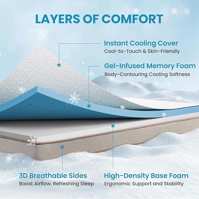 BedStory Cooling Mattress Topper King Size, 3 Inch Gel Infused Memory Foam Topper with Cool-to-Touch Removable Cover, Pressure Relief & Deep Refresh Sleep, CertiPUR-US Certified
