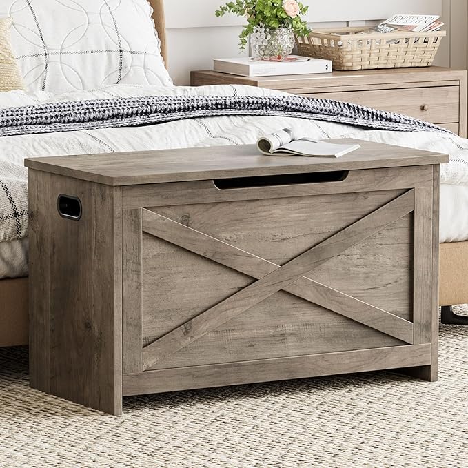 GarveeHome 30 in Storage Chest, Wooden Storage Bench with Safety Hinge, Easy Assembly, Large Shoe Bench for Entryway, Living Room, Bedroom