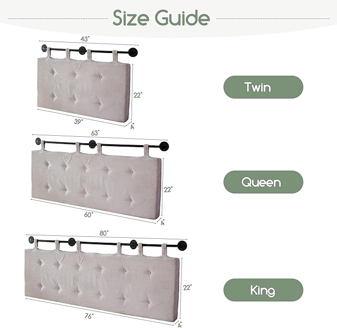 HIGOGOGO Wall Mounted Headboards for Queen Size Bed, Hanging Head Board Wall with Button Tufting, Adjustable Height Headboard for Bedroom,Grey