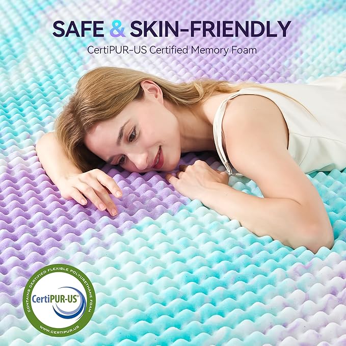 SINWEEK 2 Inch Egg Crate Memory Foam Mattress Topper Twin XL, Twin Extra Long Mattress Pads for College Dorm Room, Pressure Relieve CertiPUR-US Certified,39x80 Inches, Colorful
