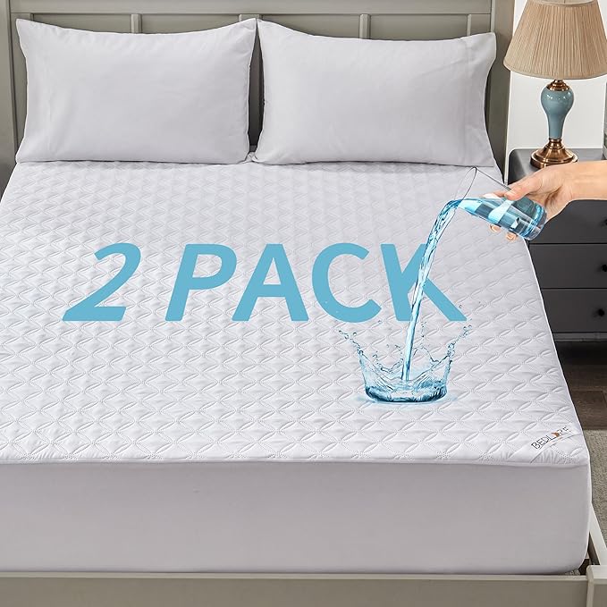 BEDLORE 2 Pack Waterproof Mattress Protector,Cal King Size Pad Noiseless with Deep Pocket Fitted for 6"-18",Soft Breathable Dirt Proof Bed Mattress Cover Washable for Home,Bedroom,Hotel(White)