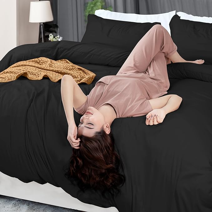 Utopia Bedding Duvet Cover Twin Size - 2 Piece with Zipper Closure - 1 Comforter Cover 68X90 Inches & 1 Pillow Sham 20X26 Inches (Black) Comforter Not Included