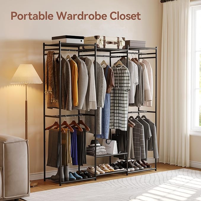 Wardrobe Closet, Clothes Racks for Hanging Clothes, Free Standing Closet Organizers and Storage, Portable Closets for Small Space, Tall Size