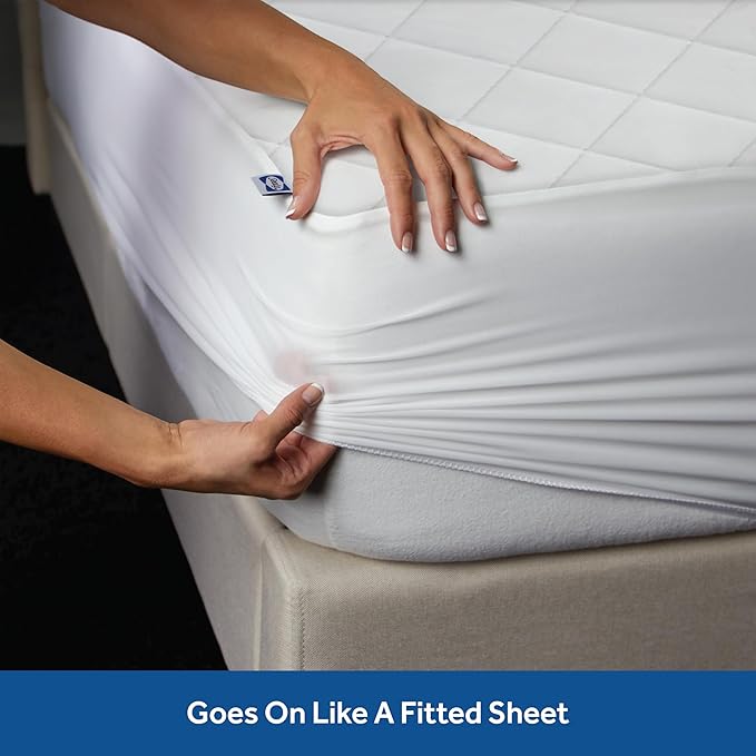 Sealy Luxury 100% Cotton Soft Top Layer, High Loft Comfort EternaLoft Fiberfill, Durable Stretch Corners Mattresses 18 Inches Deep Machine Washable Fitted Mattress Pad, Twin Size, White