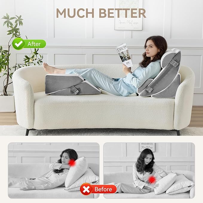 Yojoker 9PCS Orthopedic Bed Wedge Pillow Set for Sleeping, Back and Leg Pain Relief, Post Surgery Foam Pillow for Body, Triangle Adjustable Support Pillow - Acid Reflux Sleeping Pillows