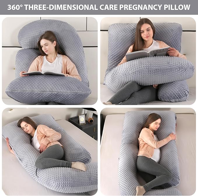 U-Shaped Full Body Pregnancy Pillow for Sleeping – 57" Maternity Pillow with Removable Cover, Support for Back, Legs, Belly & Hips (Velvet-Black Grey)