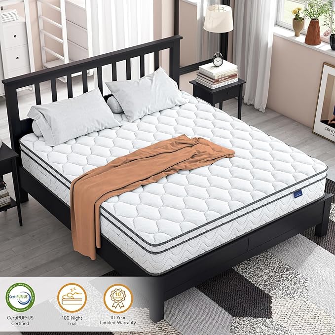 Vesgantti Mattress Twin Size 9 Inch, Fiberglass-Free | Cool Sleep Hybrid Single Mattress in a Box - Memory Foam & Pocket Springs, Ergonomic Design, Pressure Relief, Medium Firm Feel, 39"*75"*9"