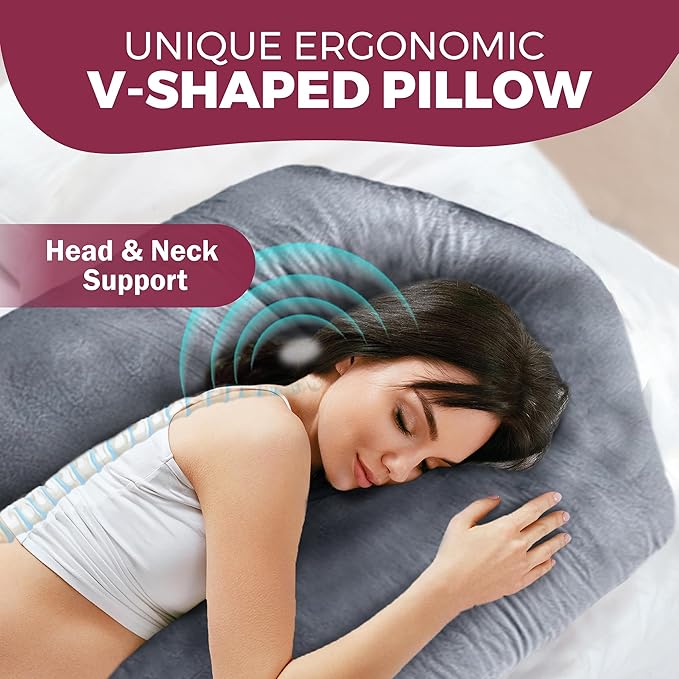 PILLANI Pregnancy Pillows for Sleeping – 57-Inch Maternity Pillow for Pregnant Women with Removable Washable Cover – Support for Back, Belly, Neck, Legs, and Hips – V C U Shaped Full Body Pillow